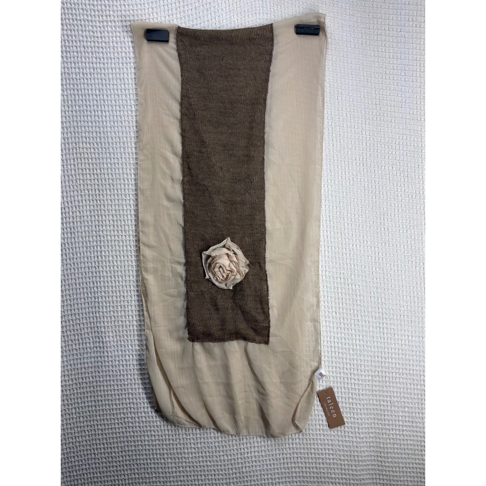 Cottagecore Womens Taleen Rose Applique Mixed Media Scarf OS Brown Cream